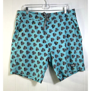 SAXX Betawave 2N1 DropTemp Cooling Liner Board Shorts Size 34 Blue Angel Fish
